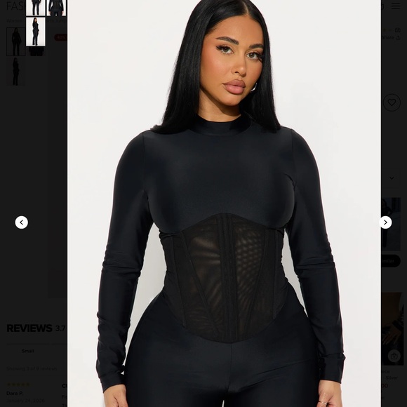 FashionNova Aria Long Sleeve Corset Waist Jumpsuit - Black - Picture 2 of 4